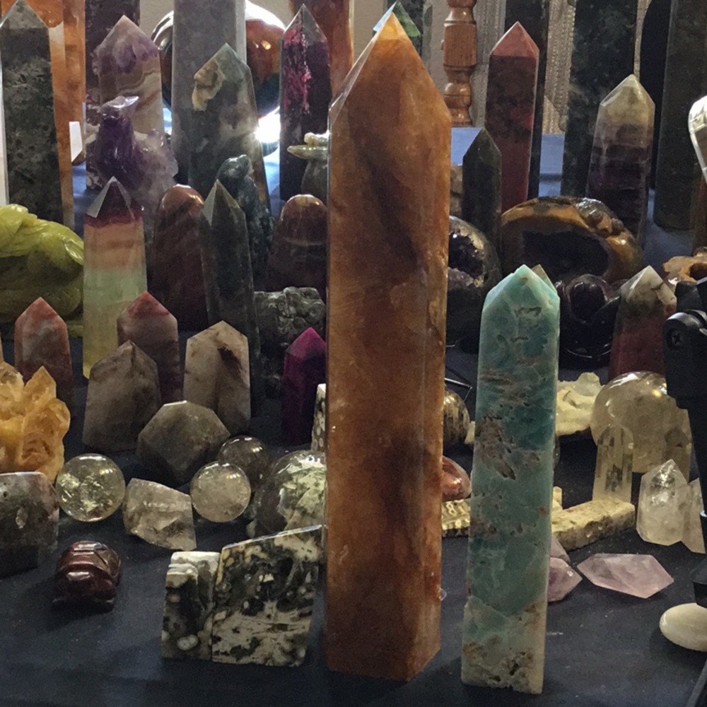 8 th Vein Ocean Jaspers Free Forms , Tall Golden Healer Tower, Amozonite Tower